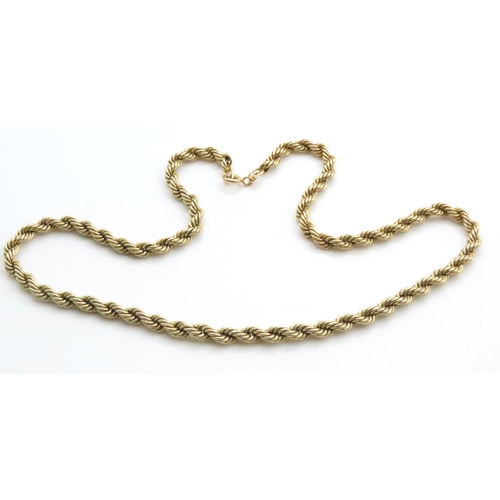 1671 - 9 Carat Yellow Gold Rope Twist Form Necklace 40cm Long