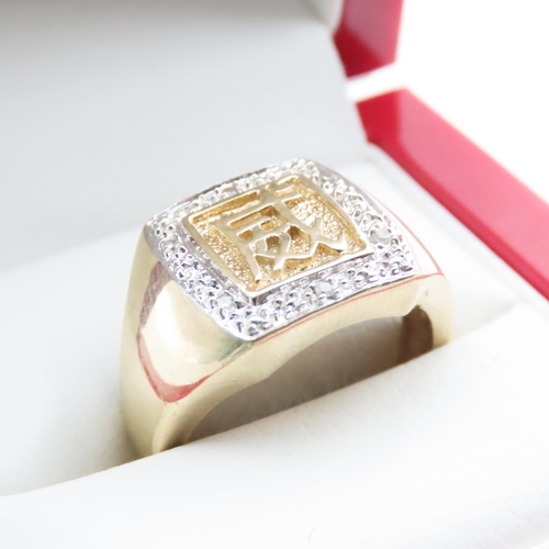 1672 - Diamond Set 9 Carat Yellow Gold Signet Ring Size S