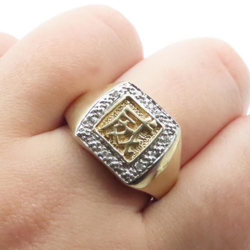 1672 - Diamond Set 9 Carat Yellow Gold Signet Ring Size S