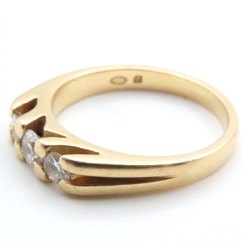 1676 - Diamond Three Stone Ring Mounted on 18 Carat Yellow Gold Band Ring Size N and a Half