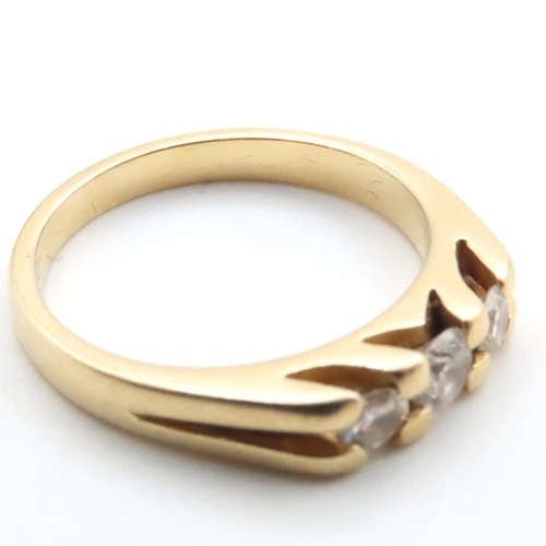 1676 - Diamond Three Stone Ring Mounted on 18 Carat Yellow Gold Band Ring Size N and a Half