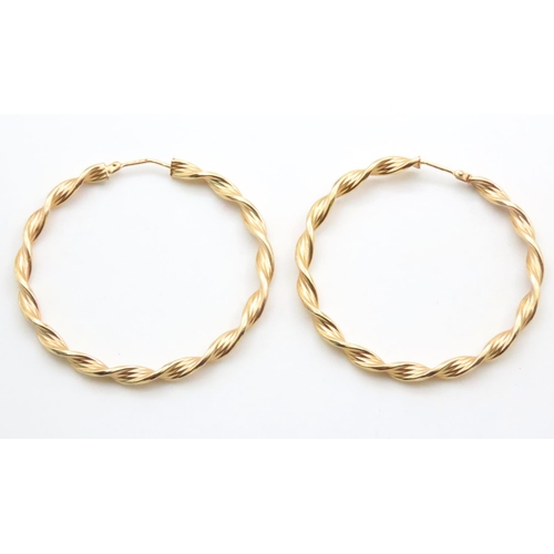 1677 - Pair of 9 Carat Yellow Gold Twist Form Hoop Earrings 4.5cm Diameter