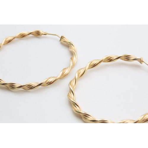 1677 - Pair of 9 Carat Yellow Gold Twist Form Hoop Earrings 4.5cm Diameter