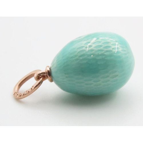 1680 - Antique Russian Turquoise Guilloche Enamel Egg Pendant Mounted on 14 Carat Rose Gold Marked with 56 ... 