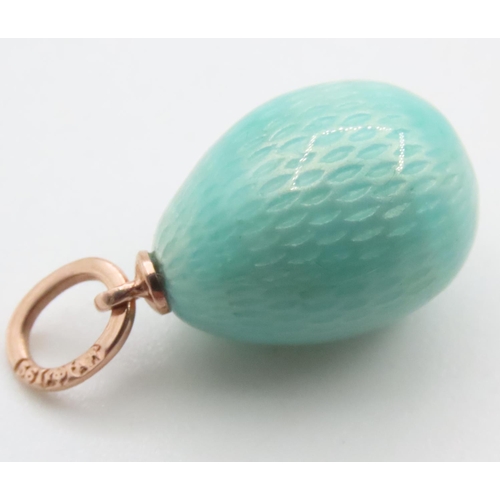 1680 - Antique Russian Turquoise Guilloche Enamel Egg Pendant Mounted on 14 Carat Rose Gold Marked with 56 ... 