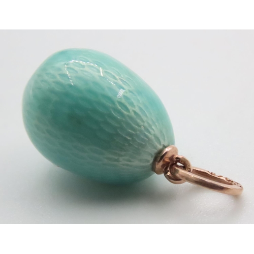 1680 - Antique Russian Turquoise Guilloche Enamel Egg Pendant Mounted on 14 Carat Rose Gold Marked with 56 ... 