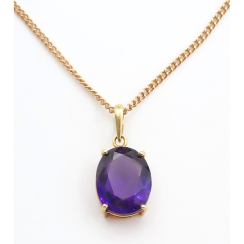 1683 - Amethyst Pendant Set in 9 Carat Yellow Gold 2cm Drop Further Set on 9 Carat Yellow Gold Chain 44cm L... 