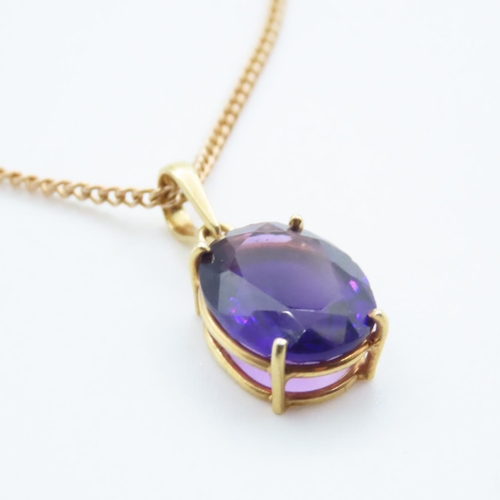 1683 - Amethyst Pendant Set in 9 Carat Yellow Gold 2cm Drop Further Set on 9 Carat Yellow Gold Chain 44cm L... 