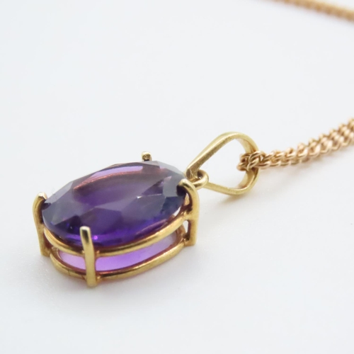 1683 - Amethyst Pendant Set in 9 Carat Yellow Gold 2cm Drop Further Set on 9 Carat Yellow Gold Chain 44cm L... 