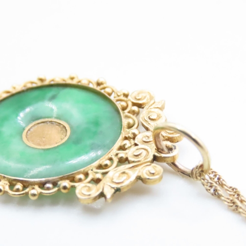 1684 - Jade Pendant Mounted in 14 Carat Yellow Gold 3cm High Further Set on 18 Carat Yellow Gold Chain 50cm... 