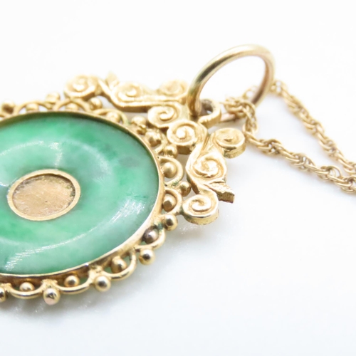 1684 - Jade Pendant Mounted in 14 Carat Yellow Gold 3cm High Further Set on 18 Carat Yellow Gold Chain 50cm... 