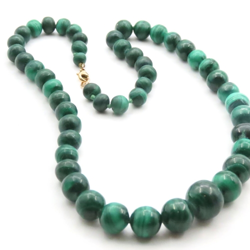 1685 - Graduated Bead Necklace Polished Malachite with 9 Carat Yellow Gold Clasp 50cm Long