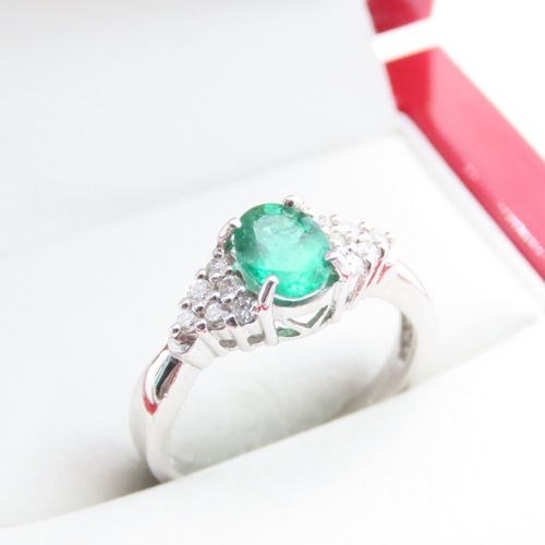 1686 - Emerald and Diamond Ring Mounted on 18 Carat White Gold Band Ring Size N