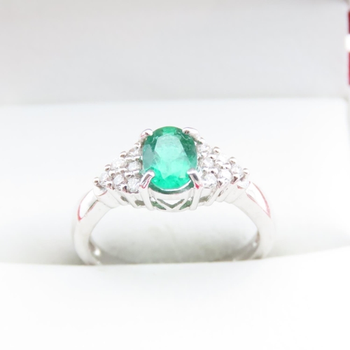 1686 - Emerald and Diamond Ring Mounted on 18 Carat White Gold Band Ring Size N