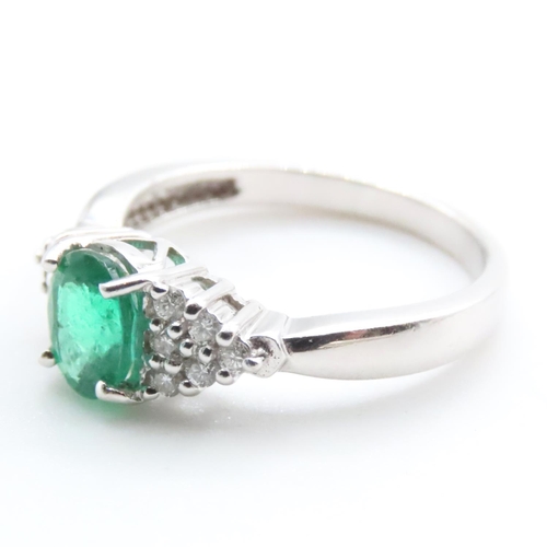 1686 - Emerald and Diamond Ring Mounted on 18 Carat White Gold Band Ring Size N