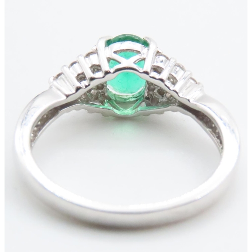 1686 - Emerald and Diamond Ring Mounted on 18 Carat White Gold Band Ring Size N