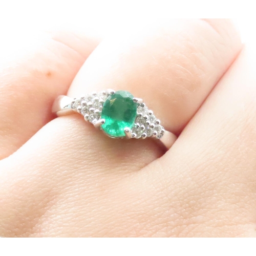 1686 - Emerald and Diamond Ring Mounted on 18 Carat White Gold Band Ring Size N