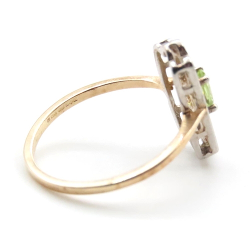 1691 - Peridot and Diamond Panel Form Cluster Ring Set on 9 Carat Yellow Gold Band Ring Size O