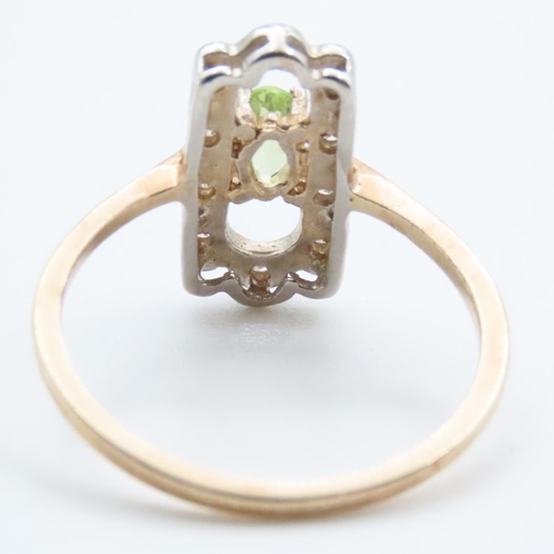 1691 - Peridot and Diamond Panel Form Cluster Ring Set on 9 Carat Yellow Gold Band Ring Size O