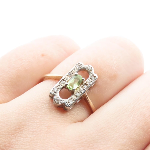 1691 - Peridot and Diamond Panel Form Cluster Ring Set on 9 Carat Yellow Gold Band Ring Size O