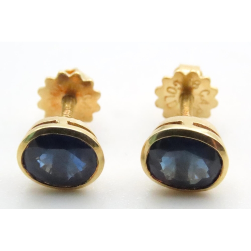 1693 - Sapphire Set 18 Carat Yellow Gold Stud Earrings Each Approximately 7mm High