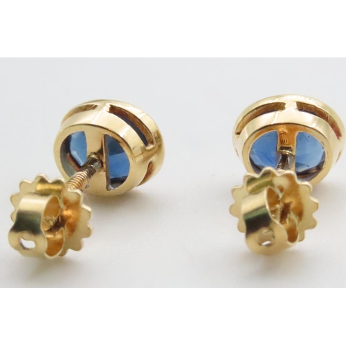 1693 - Sapphire Set 18 Carat Yellow Gold Stud Earrings Each Approximately 7mm High