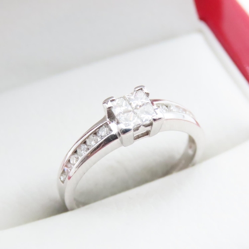 1697 - Diamond Princess Cut Solitaire Ring Mounted on 18 Carat White Gold Band Further Diamonds Chanel Inse... 