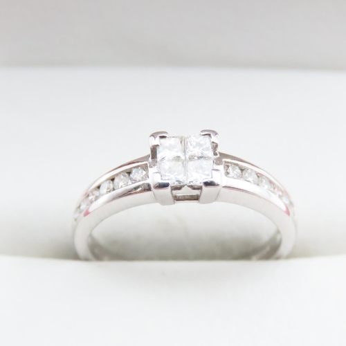 1697 - Diamond Princess Cut Solitaire Ring Mounted on 18 Carat White Gold Band Further Diamonds Chanel Inse... 