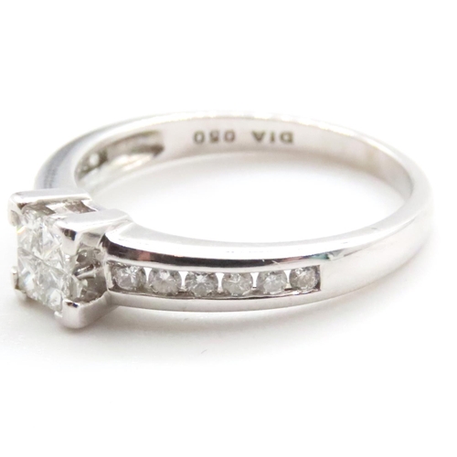 1697 - Diamond Princess Cut Solitaire Ring Mounted on 18 Carat White Gold Band Further Diamonds Chanel Inse... 