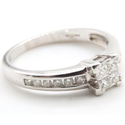 1697 - Diamond Princess Cut Solitaire Ring Mounted on 18 Carat White Gold Band Further Diamonds Chanel Inse... 