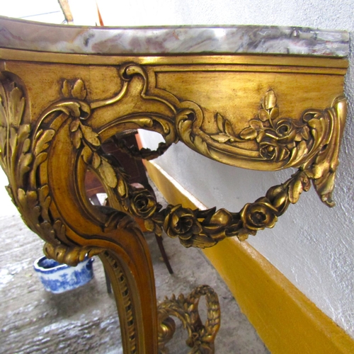 17 - Gilded Serpentine Front Console Table Marble Top Swag Vine Motif Decoration to Frieze 38 Inches Wide... 