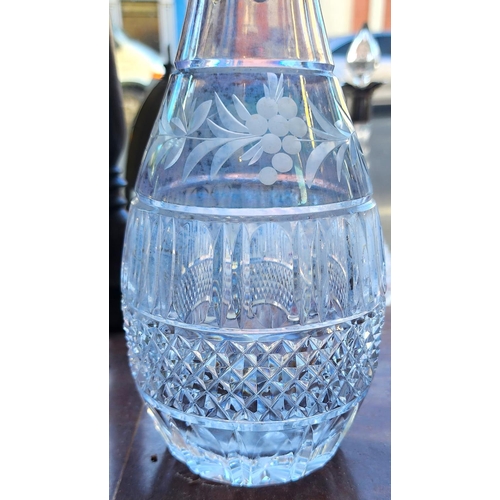 170 - Cut Crystal Decanter Silver Collar Original Stopper Approximately 13 Inches High