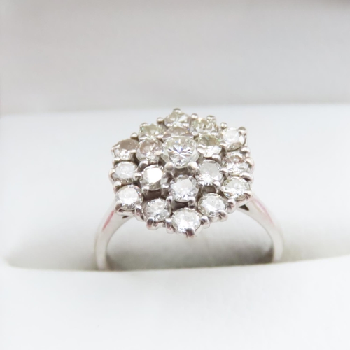 1703 - Diamond Cluster Ring of High Scintillation Mounted on 18 Carat White Gold Band Ring Size N