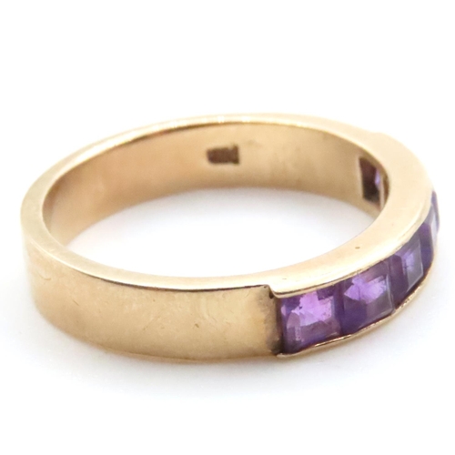 1704 - Six Stone Amethyst Ring Mounted in 9 Carat Yellow Gold Band Ring Size L