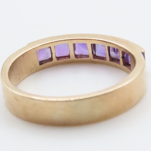 1704 - Six Stone Amethyst Ring Mounted in 9 Carat Yellow Gold Band Ring Size L