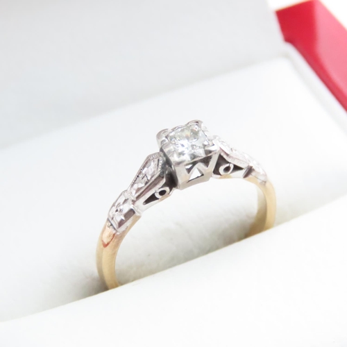 1715 - Diamond Solitaire Ring Platinum Set Further Diamond Decoration to Shoulders Mounted on 18 Carat Yell... 