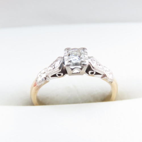 1715 - Diamond Solitaire Ring Platinum Set Further Diamond Decoration to Shoulders Mounted on 18 Carat Yell... 