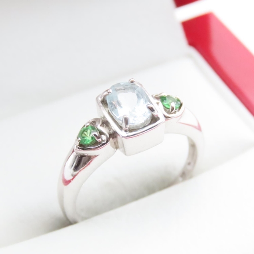 1718 - Aquamarine and Peridot Three Stone Ring Mounted on 9 Carat White Gold Band Ring Size N