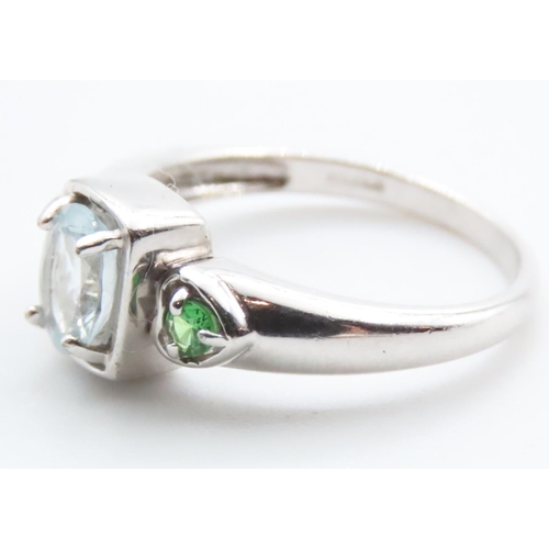 1718 - Aquamarine and Peridot Three Stone Ring Mounted on 9 Carat White Gold Band Ring Size N