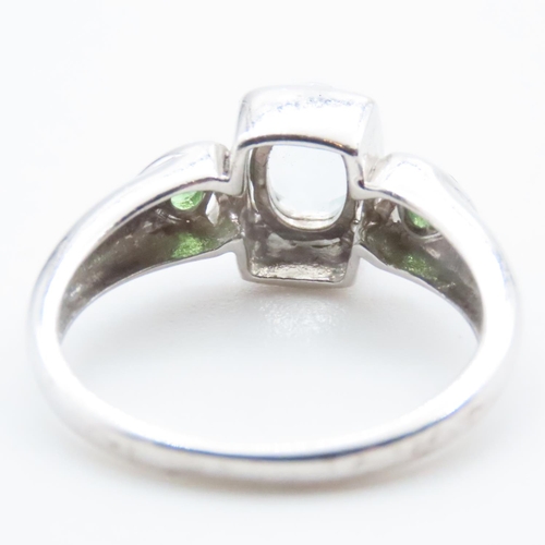 1718 - Aquamarine and Peridot Three Stone Ring Mounted on 9 Carat White Gold Band Ring Size N