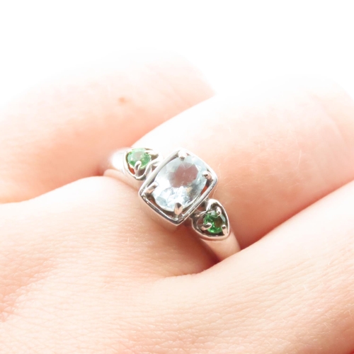 1718 - Aquamarine and Peridot Three Stone Ring Mounted on 9 Carat White Gold Band Ring Size N