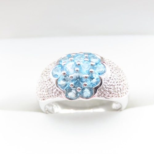 1719 - Blue Topaz and Diamond Cluster Dome Ring Mounted on 10 Carat White Gold Band Ring Size N