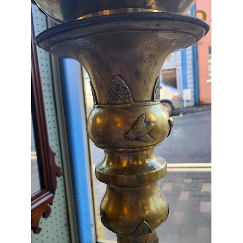 173 - Oriental Jardiniere on Turned Stand Entire Cast Brass Approximately 36 Inches High