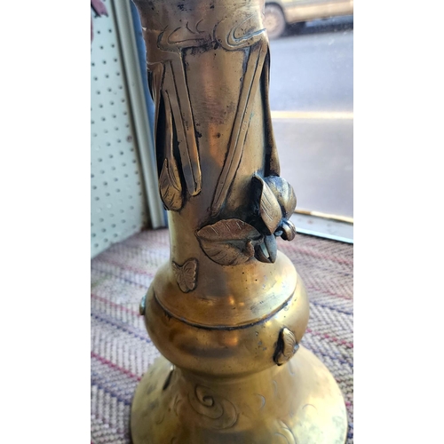 173 - Oriental Jardiniere on Turned Stand Entire Cast Brass Approximately 36 Inches High