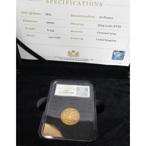 1741 - Twenty Franc Gold Coin Dated 1815 Contained within Presentation Box with Certificate