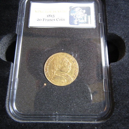 1741 - Twenty Franc Gold Coin Dated 1815 Contained within Presentation Box with Certificate