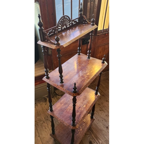 176 - Victorian Rosewood and Satinwood Inlaid Four Tier Whatnot Approximately 18 Inches Wide x 5ft 6 Inche... 