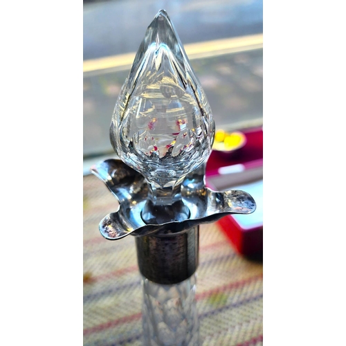 177 - Silver Collar Cut Crystal Decanter with Original Stopper Approximately 12 Inches High