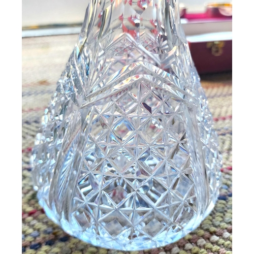 177 - Silver Collar Cut Crystal Decanter with Original Stopper Approximately 12 Inches High