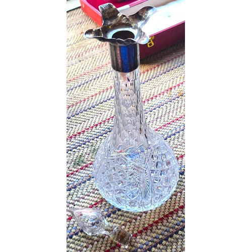 177 - Silver Collar Cut Crystal Decanter with Original Stopper Approximately 12 Inches High